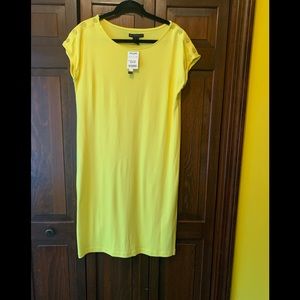 Yellow T-shirt Dress with buttons on Shoulders-